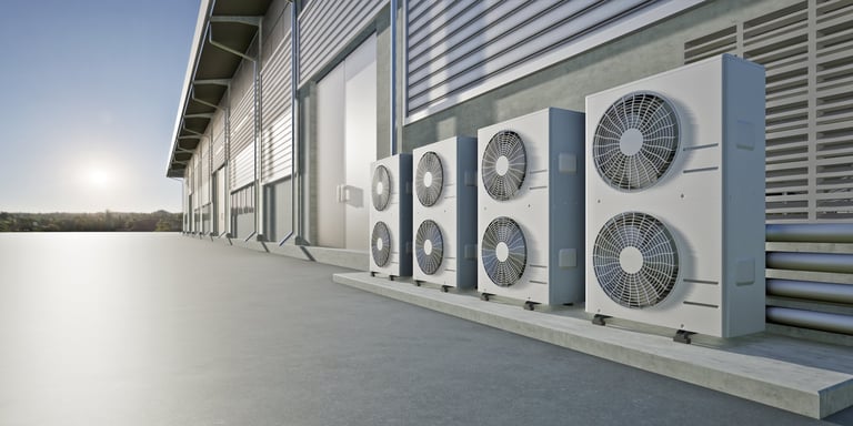 3d rendering of condenser unit. Cooling systems, climate control in industrial buildings.