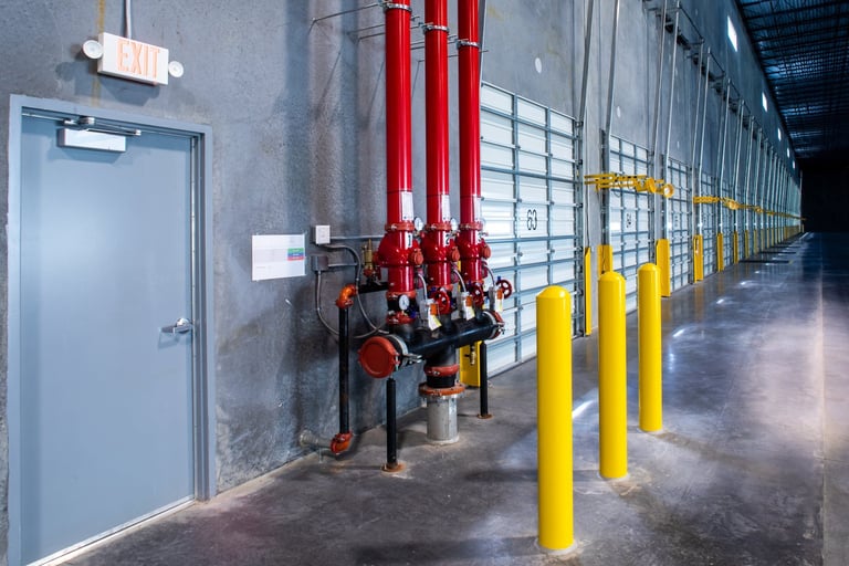 fire sprinklers water supply pipe system inside warehouse